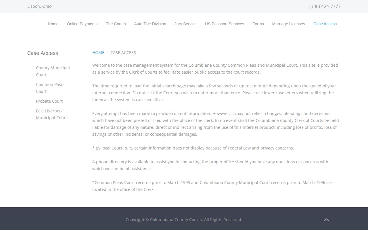 Columbiana County release record court portal choices