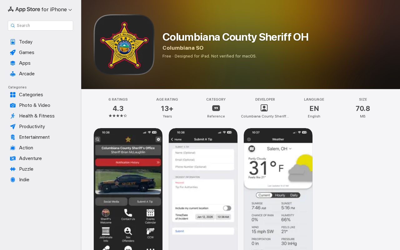 Official Columbiana County Sheriff OH mobile app listing